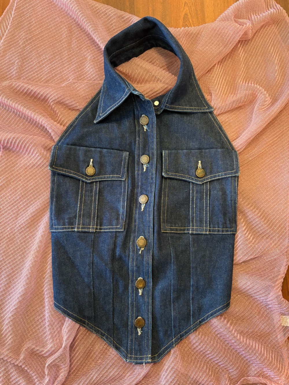 Norma Kamali denim shirt vest backless size small